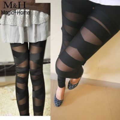 Sexy Women Black Sheer Crisscross Hosiery Bandage Skinny Wrapped Stocking